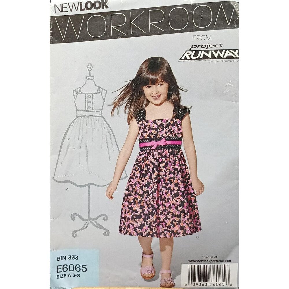 UNCUT New Look Project Runway E6065 Girls Dress Sewing Pattern Sizes A 3-8 2011